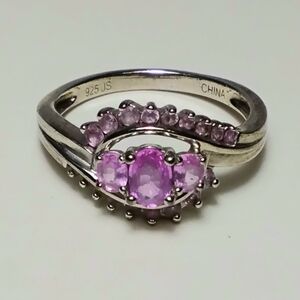 925 Silver Pink Sapphire Ring Sz 10